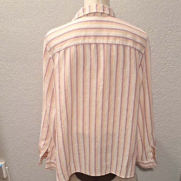 Chico's Coral and White Striped Button Down Shirt - Picture 7 of 11